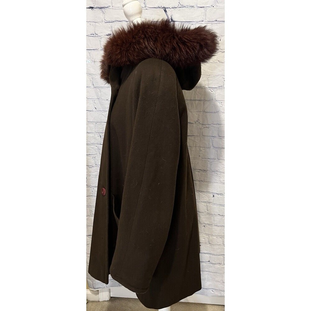 Steve By Searle Vintage Brown Wool Lined Winter Coat With Fur Trim Hood (4) L/XL - Picture 4 of 8